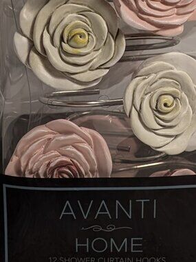 AVANTI HOME DECORATIVE SHOWER CURTAIN HOOKS ROSE DESIGN